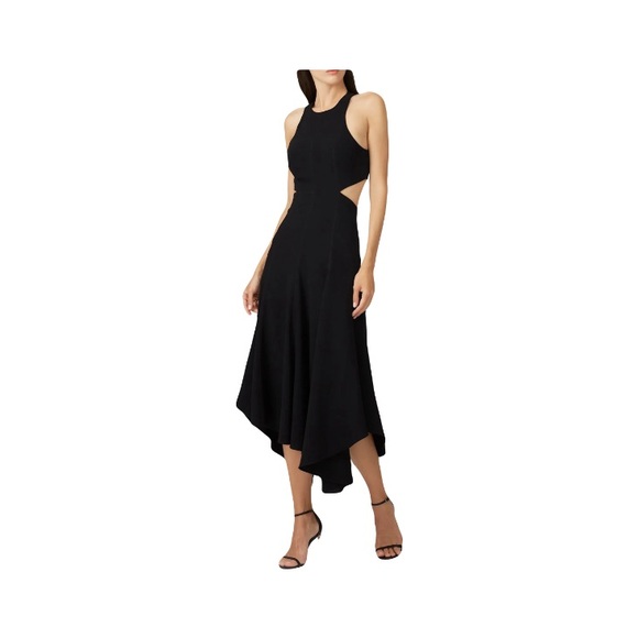 Cinq a Sept Sz 6 Belladonna Dress Black Semi Open Mid & Back Sleeveless